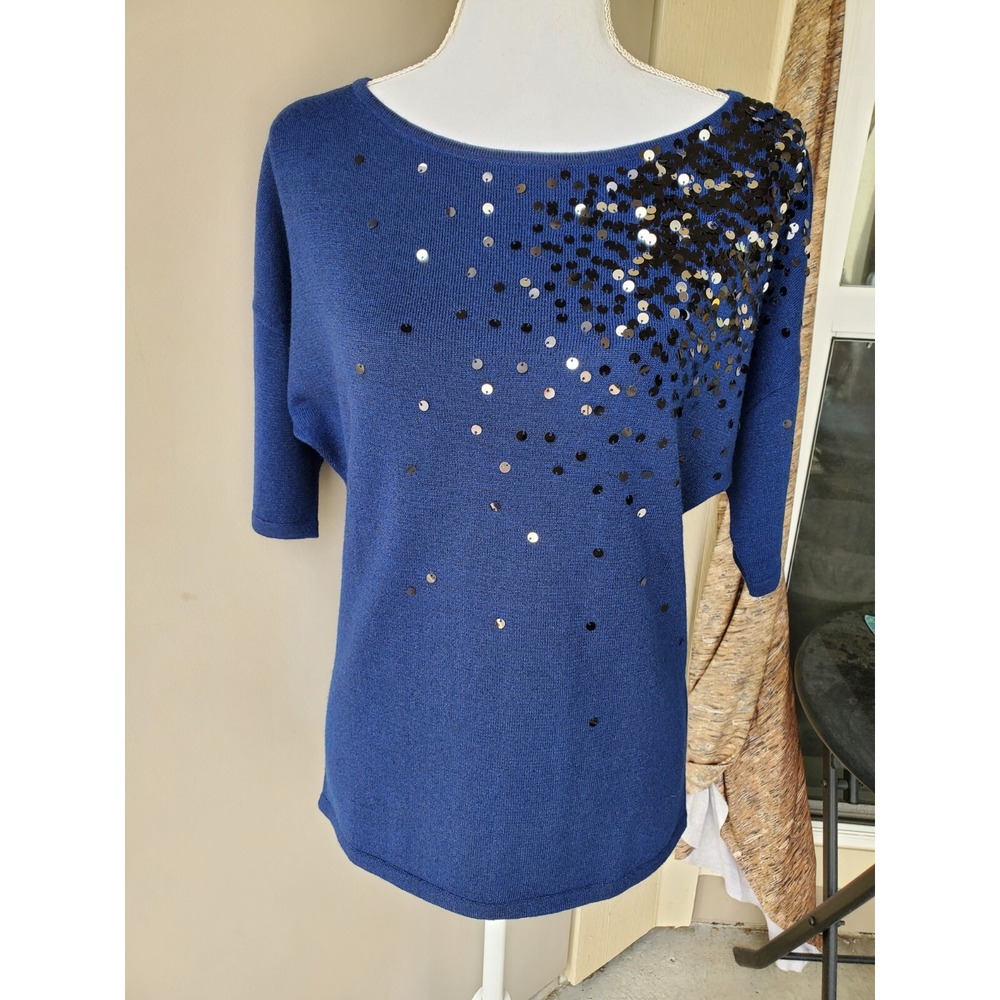 Antonio Melani Sweater Womens Small Blue‎ Sequin Wool Blend New Years Eve Glam